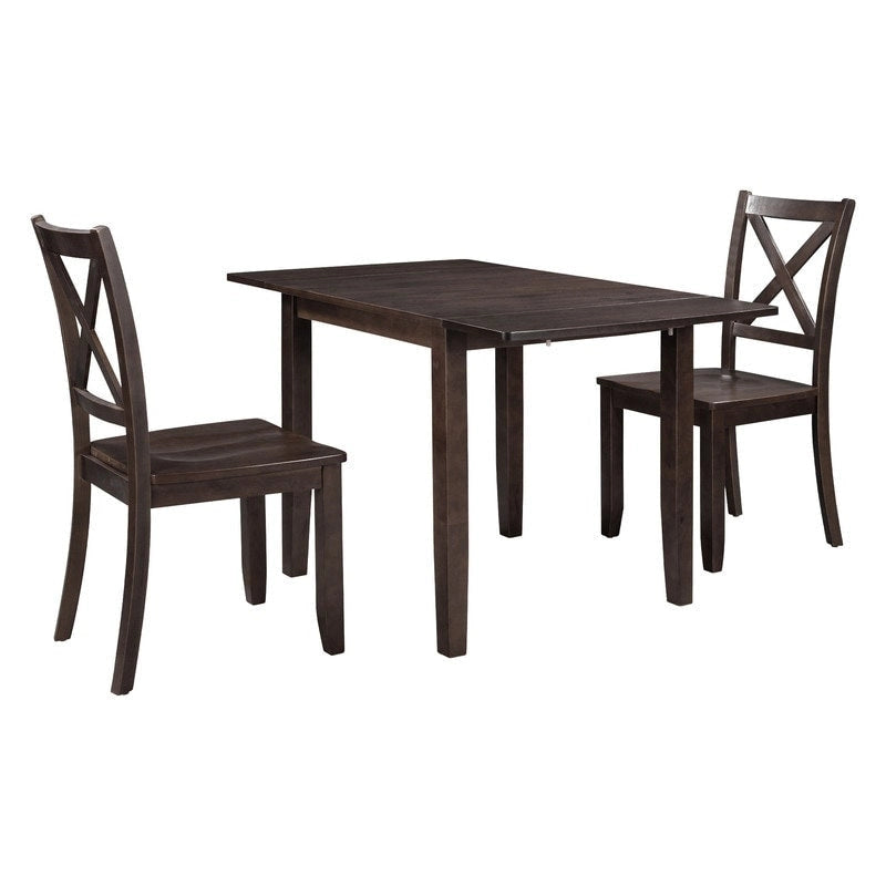 Ensemble de table de petit-déjeuner en bois à abattants, 3 pièces, avec 2 chaises à dossier en X, pour petits espaces