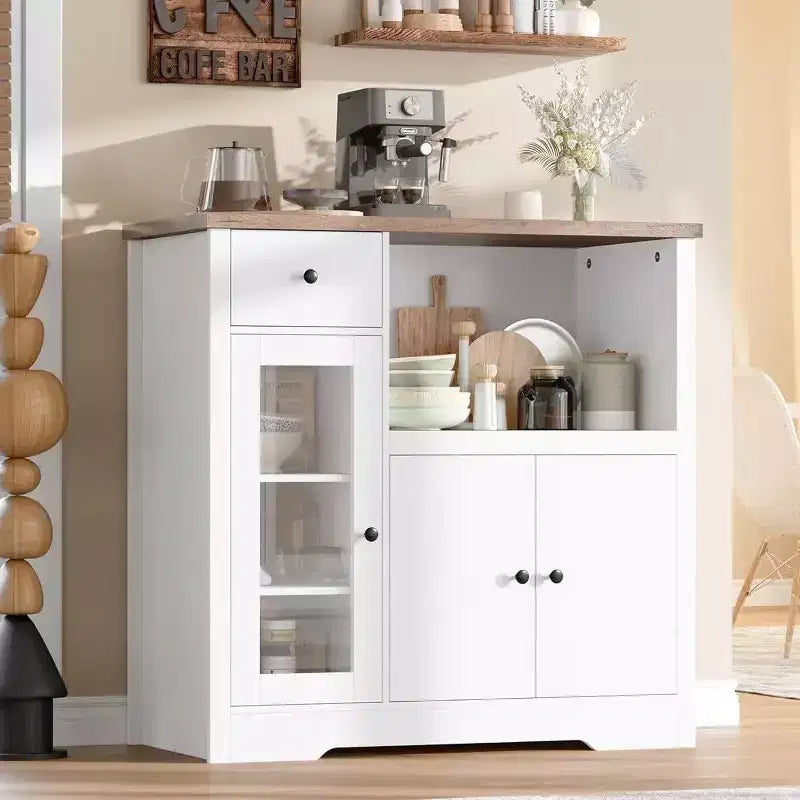 Küchen-Mikrowellenschrank mit Stauraum, 3 Türen, 1 Schublade und verstellbaren Einlegeböden, Vorratsschrank