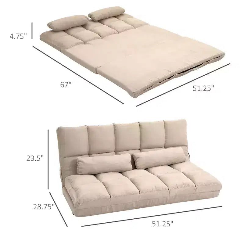 Fauteuil convertible de sol, canapé-lit pliant, chaise longue d'appoint avec 2 oreillers, dossier et appuie-tête réglables, 51.25 L