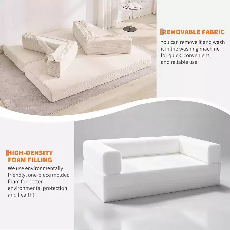 Canapé-lit convertible 5 en 1, banquette modulaire en velours côtelé de 78.8 avec cadre robuste, futon multifonction pour petits espaces, salon et chambre d’amis