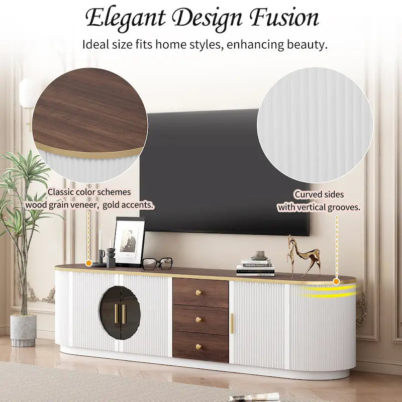 70,8 moderner, minimalistischer TV-Ständer für Fernseher bis zu 80 Zoll, Entertainment-Center mit 3 Schubladen, 1 Einlegeboden und Metallgriffen