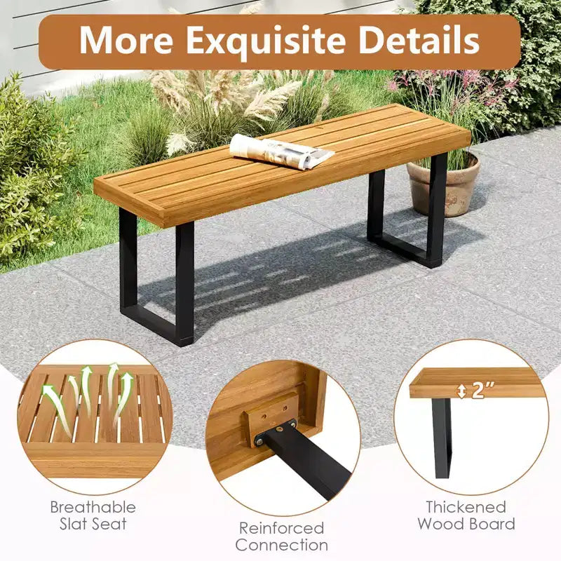 Costway Banc en bois d’acacia de 48 po pour 2 personnes, 1/2 PCS, avec pieds en métal et patins réglables, pour entrée