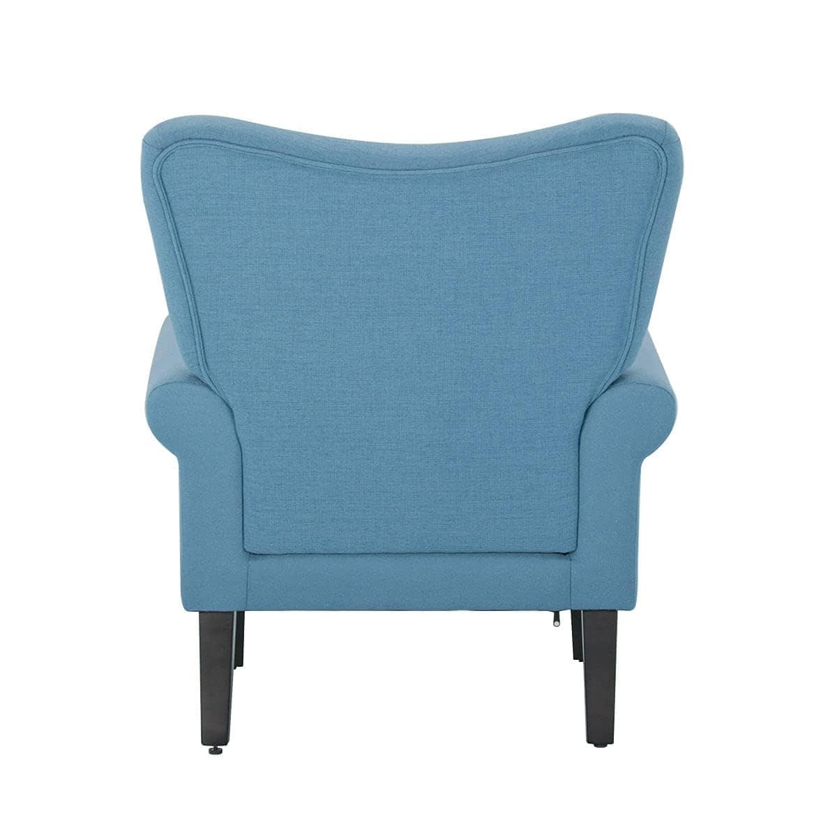Erommy moderne fauteuil, fauteuil met hoge rugleuning, gestoffeerde eenzitsbank met knopen en houten poten voor de woonkamer