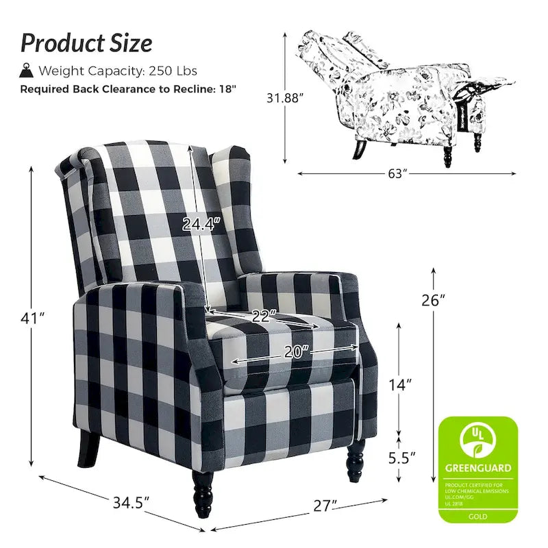 Handmatige relaxfauteuil in mid-century modern-stijl met wingback-ontwerp
