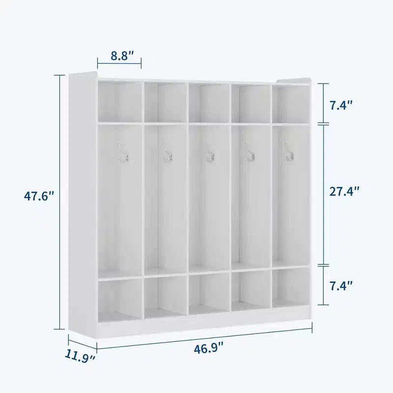 Vestiaire scolaire à 5 sections avec 10 casiers, meuble de rangement avec 10 crochets pour la maison, l’école, la crèche et la maternelle