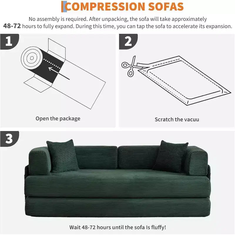 Cordsofa mit Schlaffunktion für den Boden, mit Kissen, umklappbaren Armlehnen und Rückenlehne, geeignet für Wohnzimmer, Schlafzimmer und Apartments.