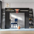 Luxystar großes Hochbett aus Holz mit Schreibtisch, Rutsche, Basketballkorb und Aufbewahrungstreppe für Kinder und Jugendliche