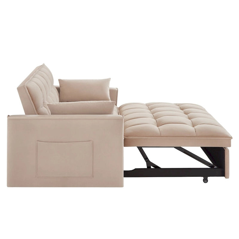 4-in-1-Zweisitzer-Schlafsofa mit Armlehnen und Aufbewahrungstaschen, multifunktionales, getuftetes Ausziehsofa mit verstellbarer Rückenlehne