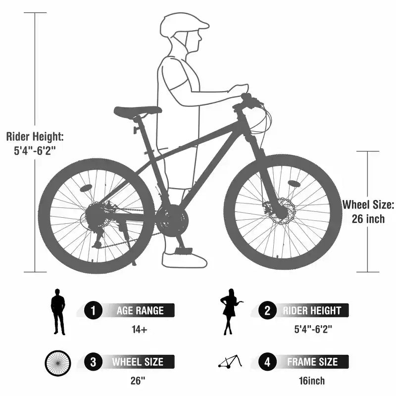 Whisen 26 geveerde mountainbike met derailleur achter met 8 versnellingen, voorvork, KENDA-banden en dubbele schijfremmen