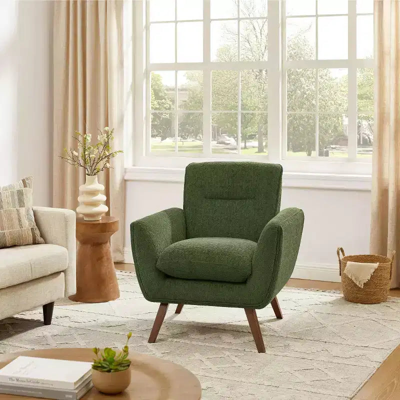 Fauteuil d'appoint confortable en flanelle jacquard Art Leon avec pieds en bois