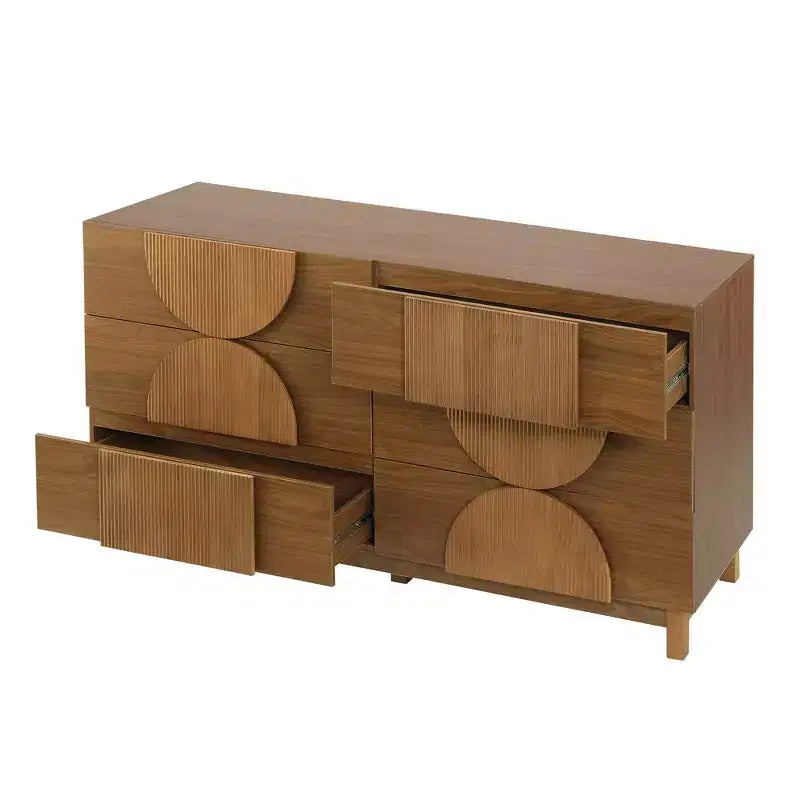 Moderne geometrische Kommode mit 6 Schubladen, breiter Stauraumschrank mit Halbkreismuster für Schlafzimmer und Wohnzimmer