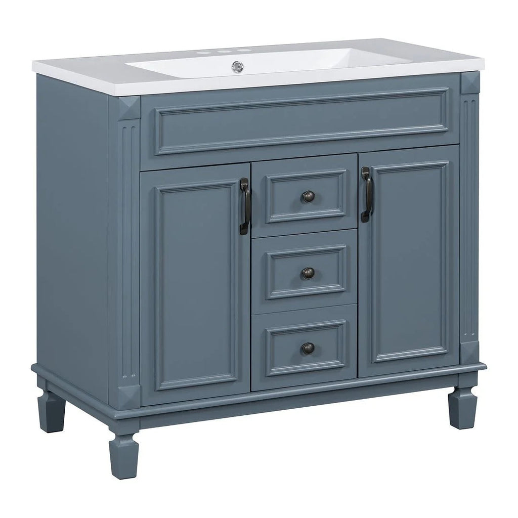 36 Modern Bathroom Vanity with Top Sink and Mirror Cabinet,2 Doors and 2 Drawers