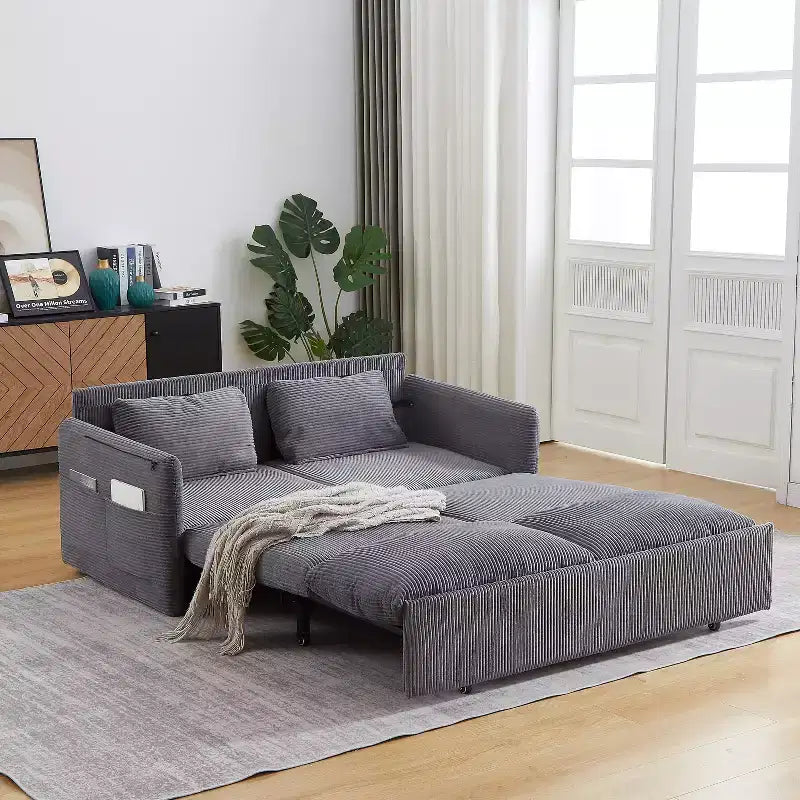 64.5 3-in-1-Schlafsofa aus Cord mit ausziehbarem Bett