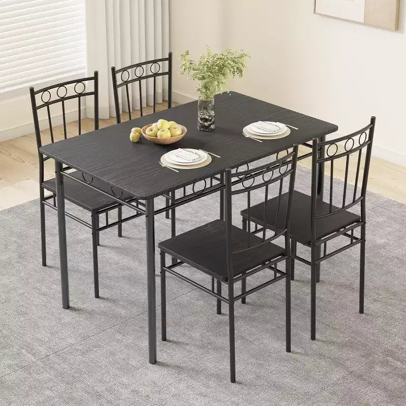Dyonery rechthoekige eettafelset voor 4 personen, 5-delige keukentafelset met 4 stoelen, eettafelset, ruimtebesparende keukentafelset voor kleine ruimtes