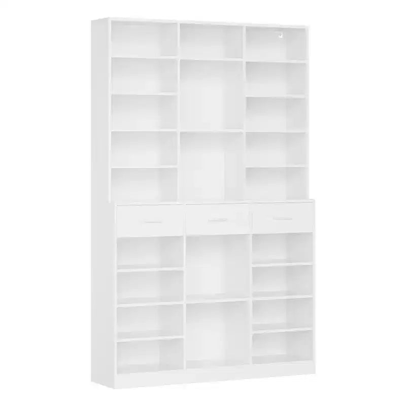 Bibliothèque noire et blanche à 9 niveaux avec 3 tiroirs et étagères réglables