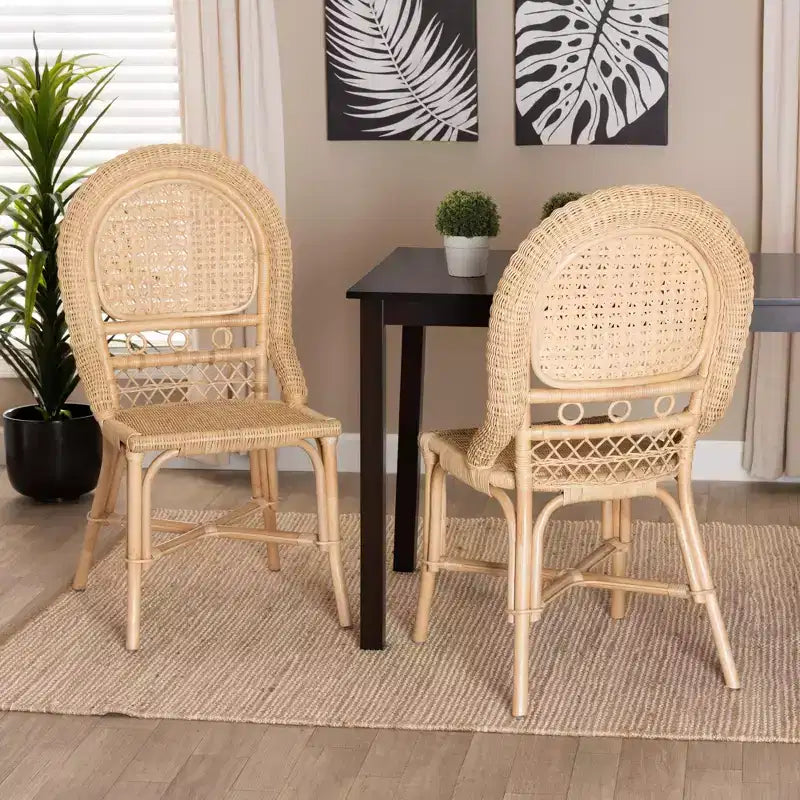 Ensemble de 2 chaises de salle à manger en rotin brun naturel au style bohème moderne bali & pari Jelita