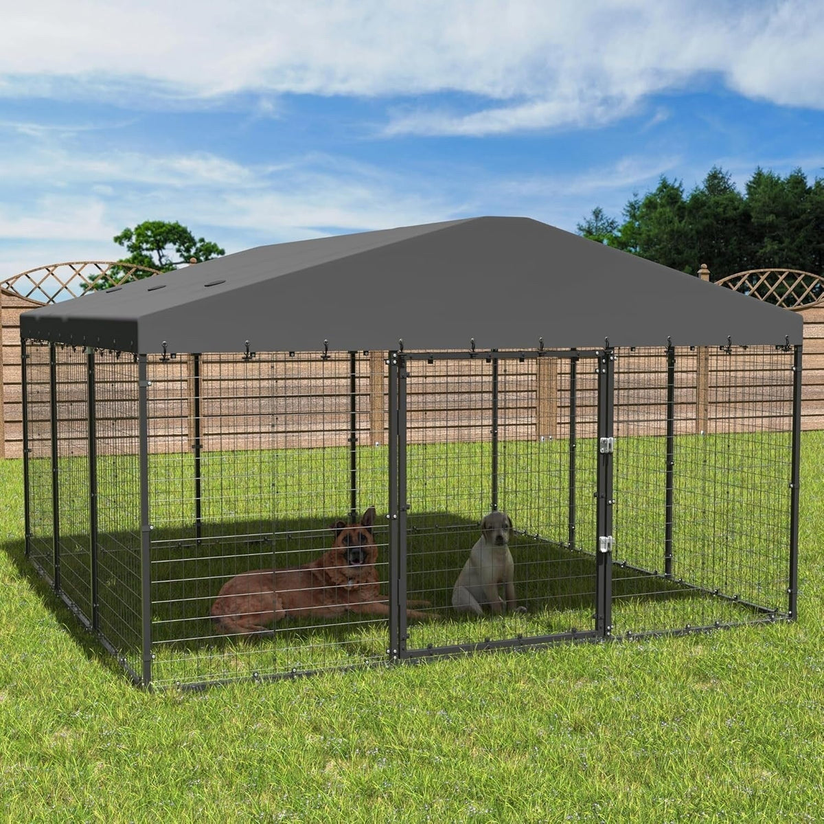 W 118 x P 118 x H 70, grande cuccia da esterno per cani, recinto robusto con tetto impermeabile
