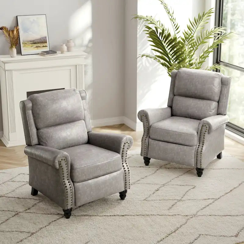 Set aus 2 gepolsterten Relaxsesseln mit Nagelkopfverzierungen und Rückenkippfunktion