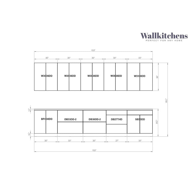 Moderne keukenkastenset ¨C 13 ft breed, 153x24, meerdere kleuren