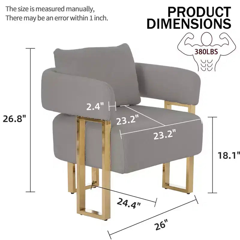 Set van 2 moderne gestoffeerde fauteuils met gouden metalen poten voor woonkamer, slaapkamer of kantoor