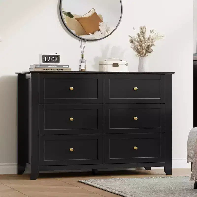 Kommode mit 6 Schubladen fürs Schlafzimmer, große Kommode mit tiefen Schubladen und Metallgriffen, moderne Holzkommode für Eingangsbereich und Flur
