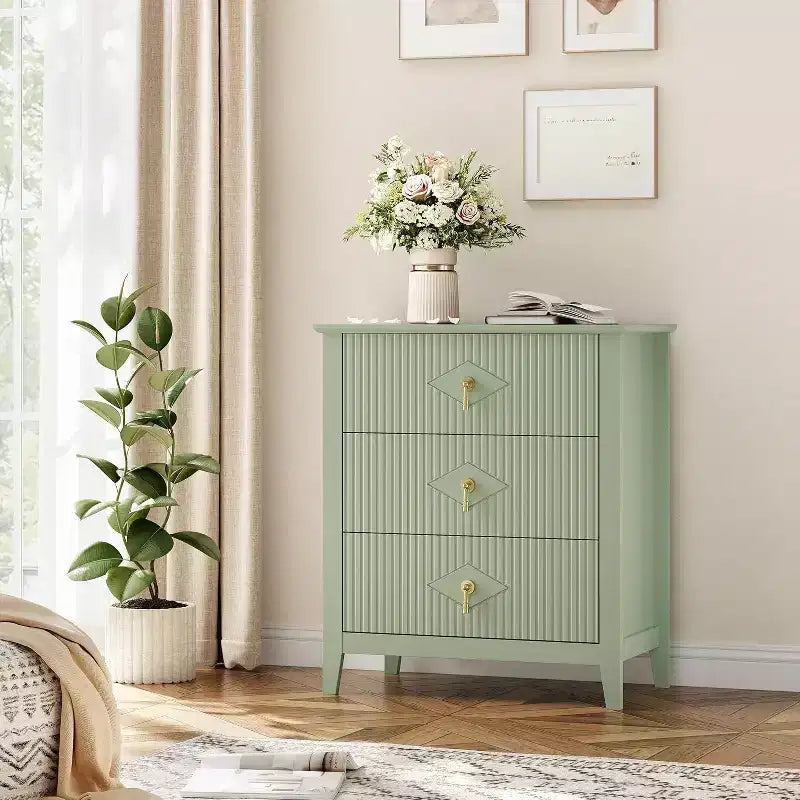 Lot de 2 tables de chevet en bois cannelé, commode de 27.5 de large à 3 tiroirs, tables de chevet modernes, commode pour chambre ou salon