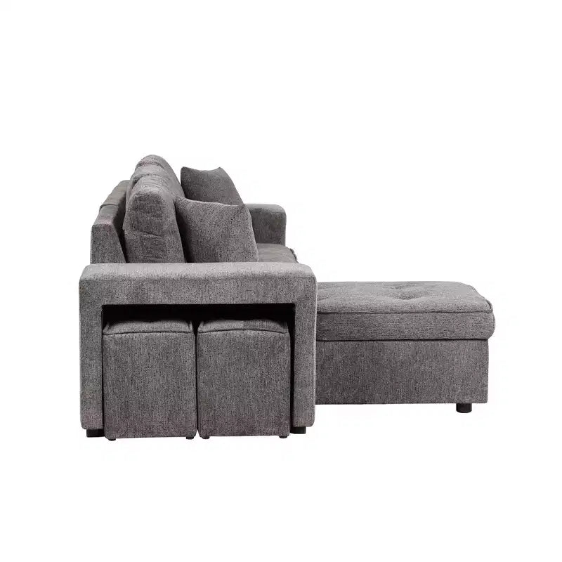 Divano componibile letto reversibile a L da 104.5 con chaise longue contenitore e 2 sgabelli - Divano letto trasformabile a 3 posti per il soggiorno