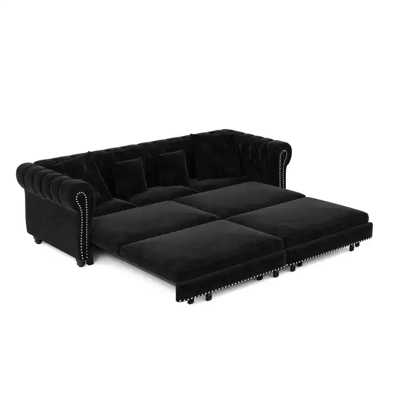 Whisen Schlafsofa aus Samt, 3-in-1, King Size, ausziehbar und umwandelbar, mit beweglichem Ottomanen, gestepptes Design