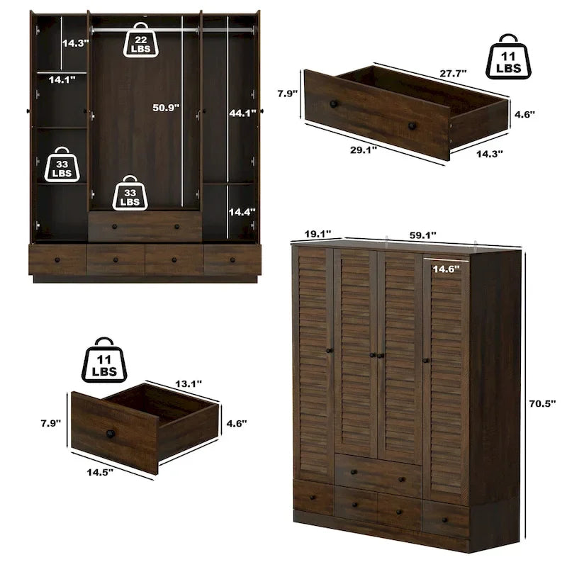 Kleiderschrank für Schlafzimmer mit Kleiderstange und Schublade