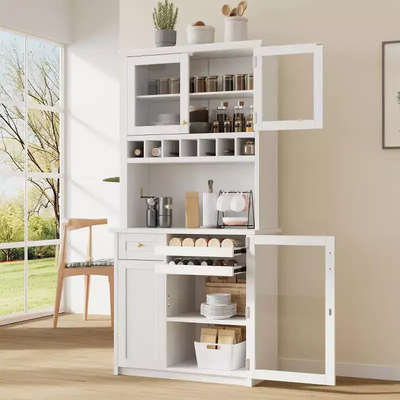 75 Tall Kitchen Pantry Cabinet with Glass Doors