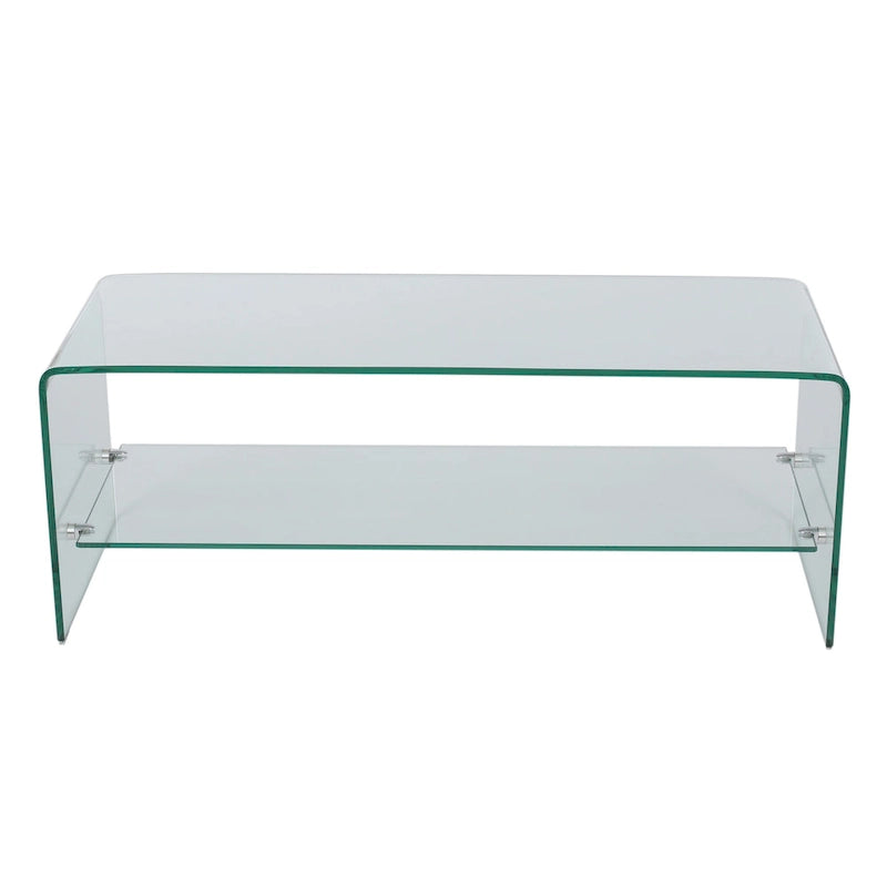 Meuble TV transparent de 39.37 avec dos ouvert et étagère en verre pour téléviseurs jusqu’à 39