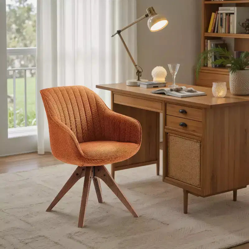 Art Leon comfortabele draaibare fauteuil van stof met poten van massief eikenhout