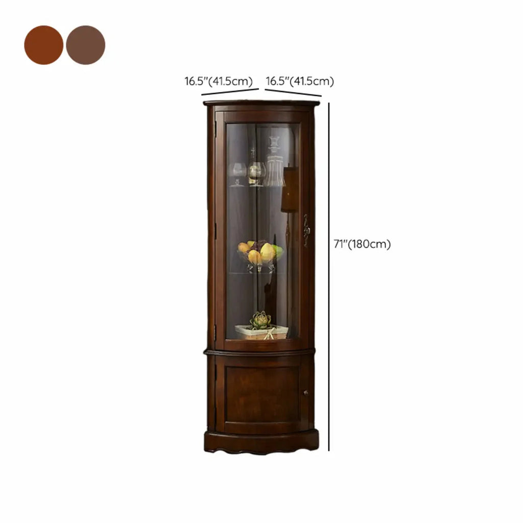 Klassischer brauner Eckschrank aus Gummibaumholz mit Glastür