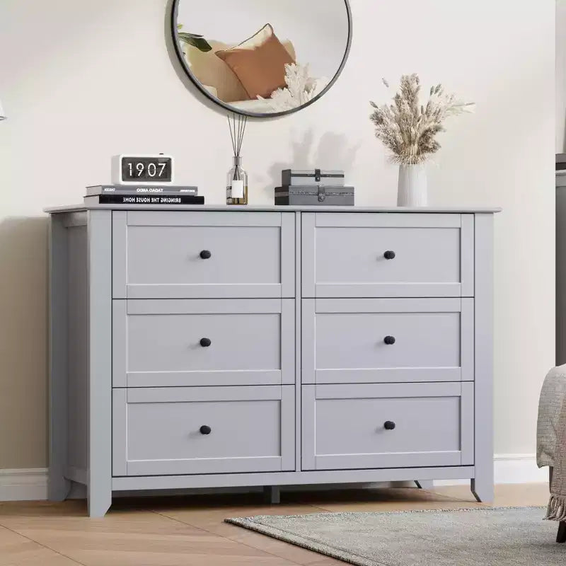 Kommode mit 6 Schubladen fürs Schlafzimmer, große Kommode mit tiefen Schubladen und Metallgriffen, moderne Holzkommode für Eingangsbereich und Flur
