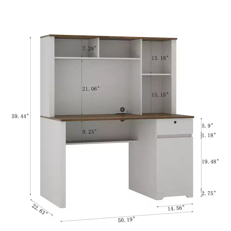 Bureau d'ordinateur moderne de 51.18IN avec rehausseur et bibliothèque, bureau avec nombreux rangements, bureau d'écriture pour le travail et la lecture