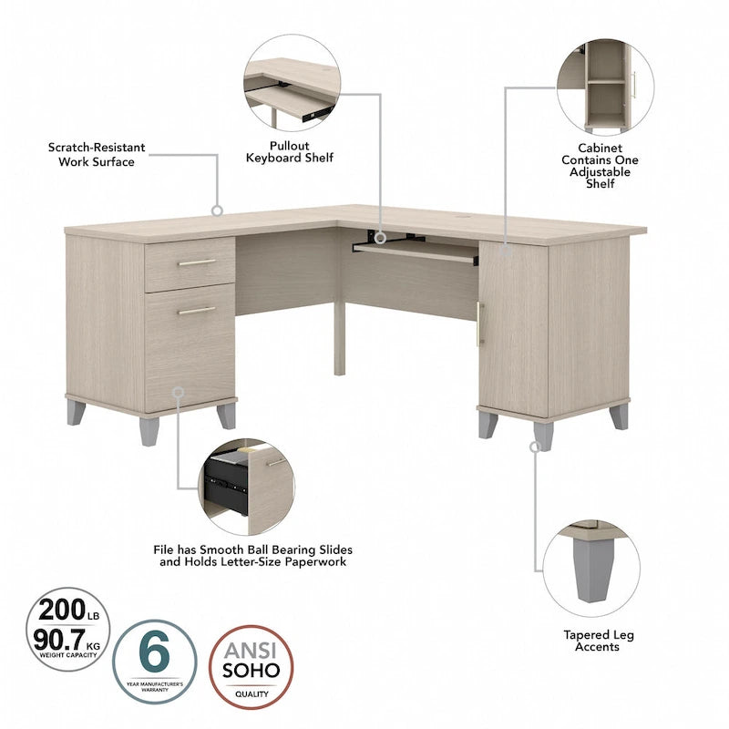 Bush Furniture Somerset 60W L-förmiger Schreibtisch mit Aufsatzregal