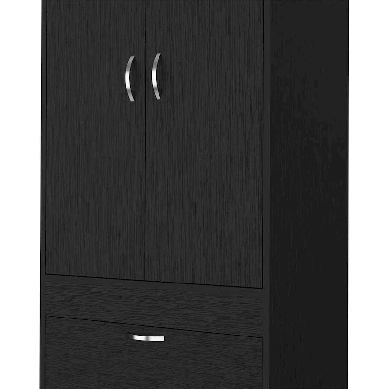 Armoire moderne à deux portes de 18.9 avec deux tiroirs inférieurs et une tringle, pour chambre à coucher