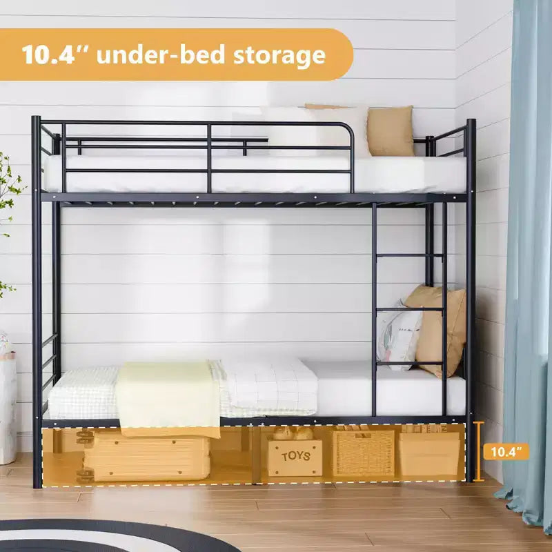 Lit superposé en acier Karl Home, 1 place au-dessus d’une place, avec échelle, pour chambre ou dortoir, enfants et adultes