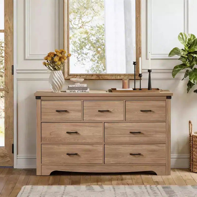 Cassettiera stile rustico a 7 cassetti per camera da letto, cassettiera alta 31.4, in legno dall'aspetto rustico con maniglie in metallo, organizer contenitore per armadio