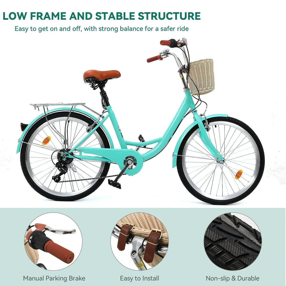 Vélo de ville Moasis24/ 26 à 7 vitesses, cadre ouvert réglable, vélo de déplacement