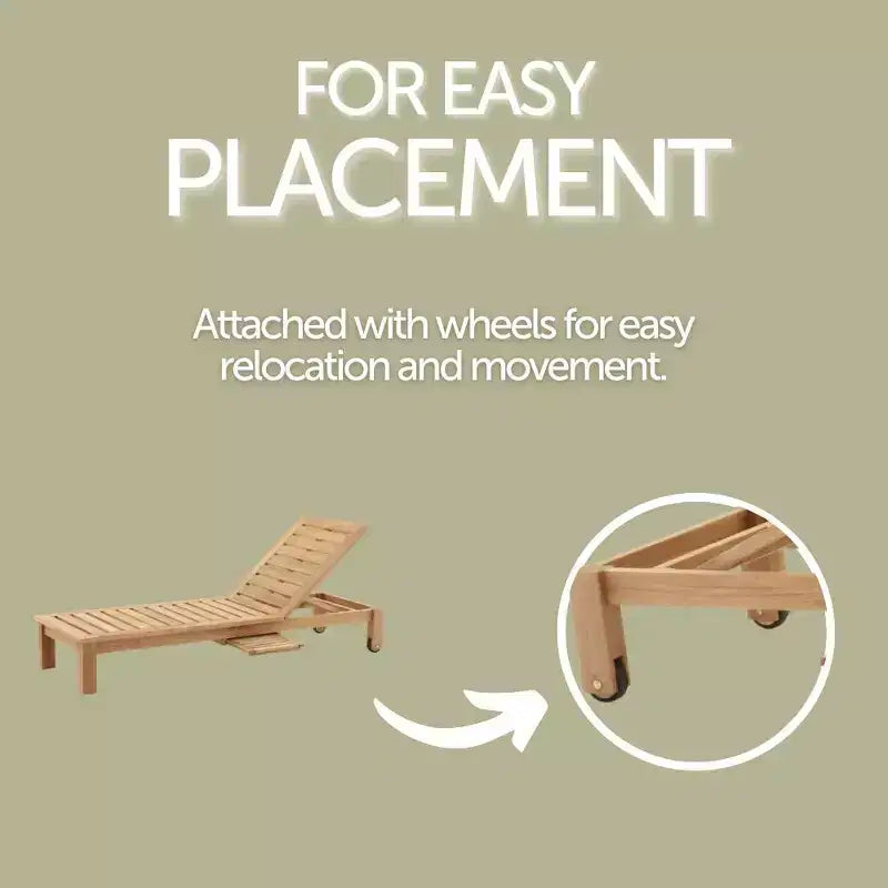 Nordic Teak Natur Outdoor-Chaiselongue mit Beistelltisch - Beige