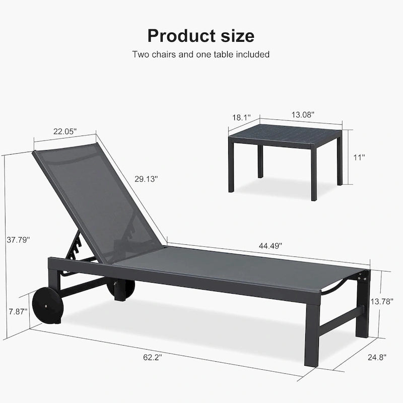 PURPLE LEAF Patio Chaise Lounge Set for 2 Outdoor Chaise Lounger Chair with Aluminum Frame