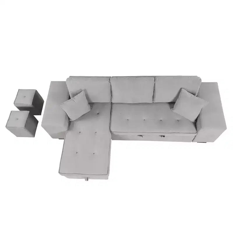 Divano componibile letto reversibile a L da 104.5 con chaise longue contenitore e 2 sgabelli - Divano letto trasformabile a 3 posti per il soggiorno