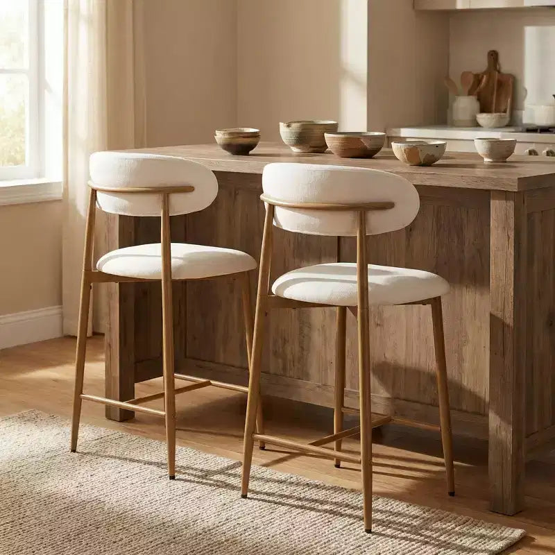 Tabouret de bar à hauteur de comptoir avec assise rembourrée et pieds en métal, chaise moderne de cuisine de 26.3