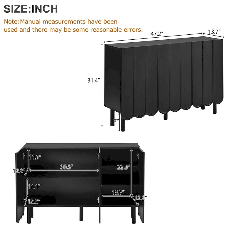 Minimalistischer Schuhschrank im Cremestil mit 5 Beinen aus Massivholz, Sideboard mit verstellbaren Ablagen