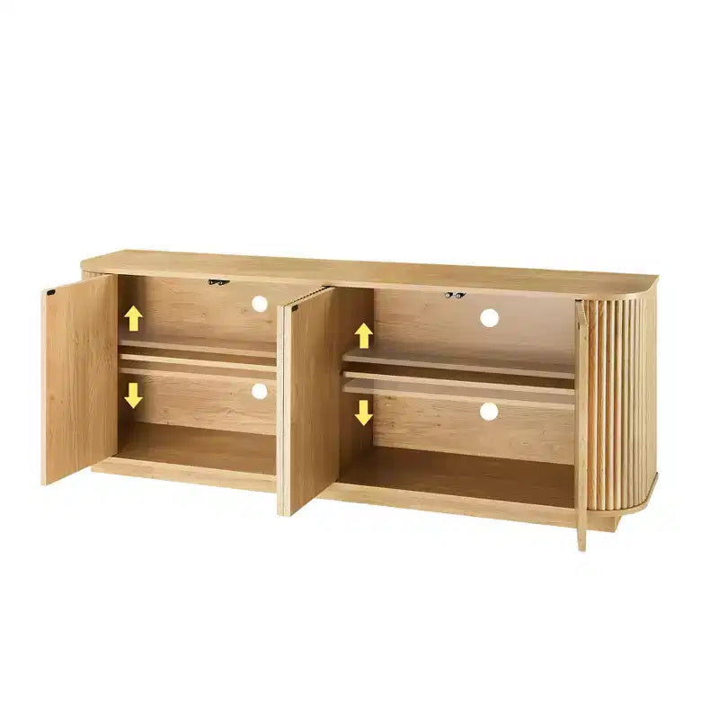 Buffet JVNOXK à grain de bois ondulé, rayures verticales, meuble TV, adapté à une chambre ou une entrée. Bois naturel, 64W  15D  24H