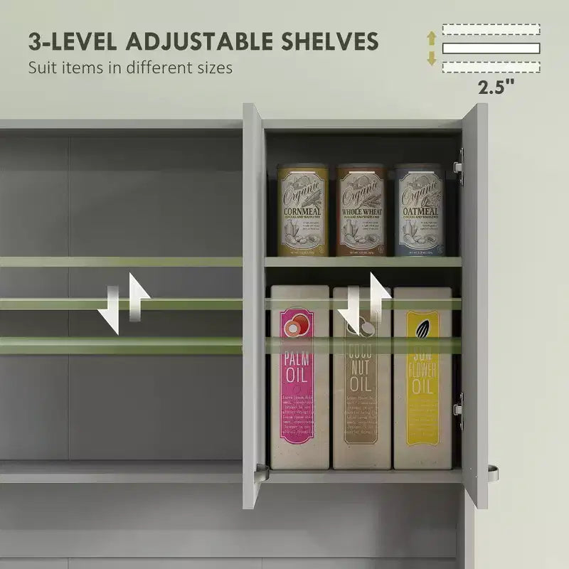 Dispensa da cucina da 71, mobile alto con supporto per microonde, credenza moderna da cucina, 3 ripiani regolabili per soggiorno e sala da pranzo