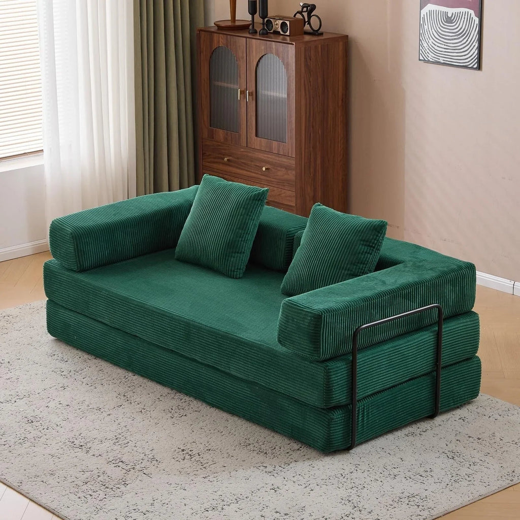 Canapé-lit convertible de sol avec dossier à coussins en tissu chenille, pour salon et chambre
