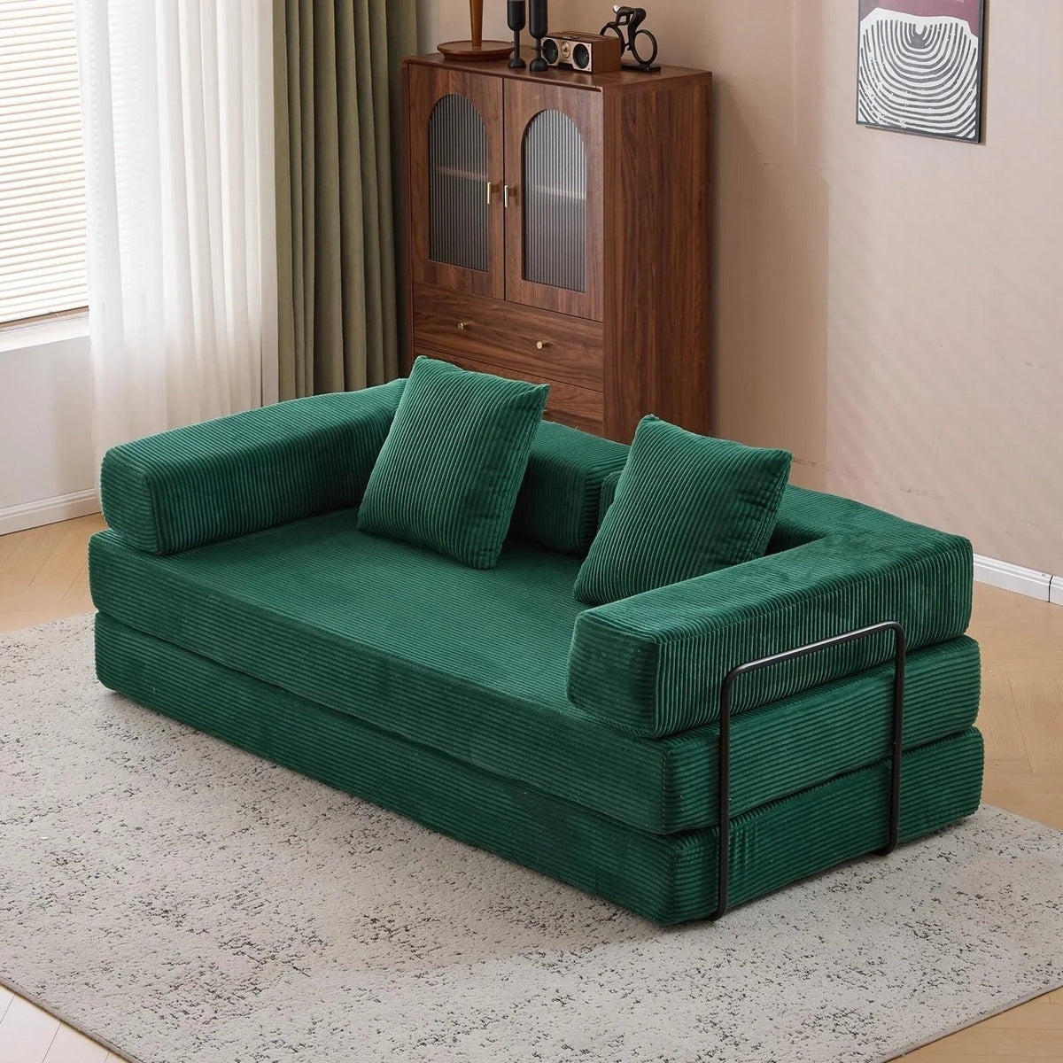 Canapé-lit convertible de sol avec dossier à coussins en tissu chenille, pour salon et chambre