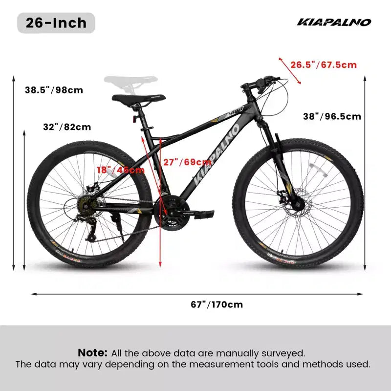 Bicicletta da montagna NAYSAYE da 26 pollici per adulti, 21 velocità, con telaio in acciaio ad alto tenore di carbonio e doppi freni a disco meccanici, 67*26.5*38